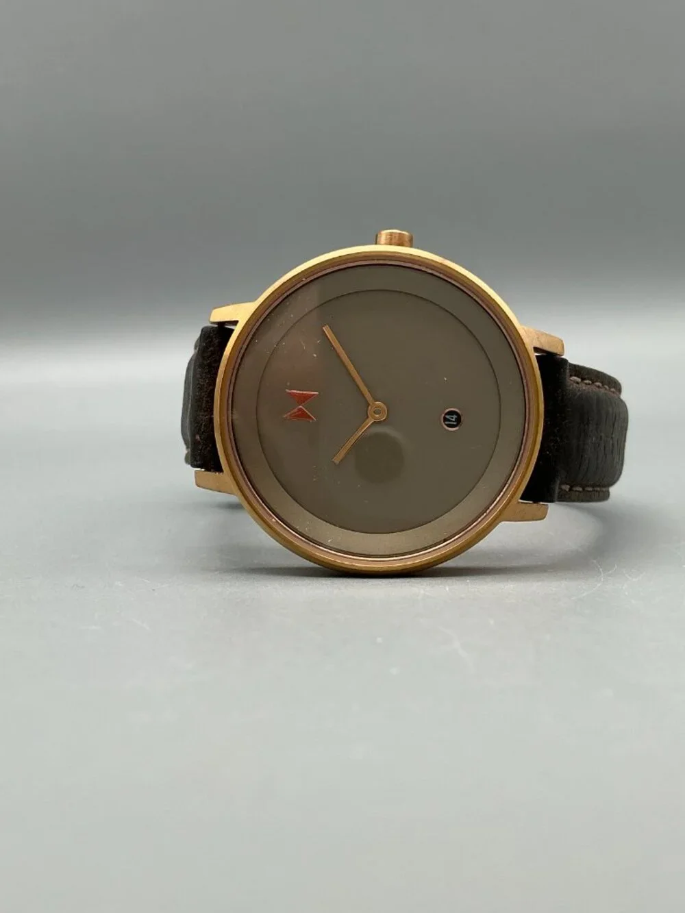 MVMT Ashen Taupe Womens Watch 34mm Rose Gold Tone Date Leather New Battery
